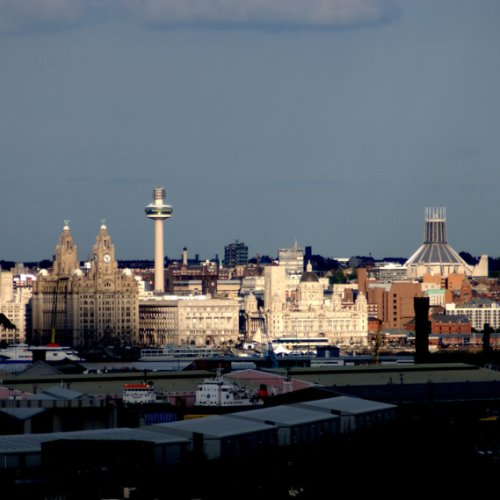 A094-018 Liverpool UNESCO World Heritage Site Liverpool Waterfront as seen from Wirral across the Bidston Docks Guy Woodland 1989-2011